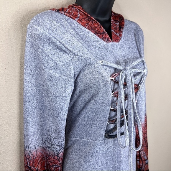 Medium Grey Hooded Sweater Dress Halloween Goth Druid Cosplay Long Sleeve - Picture 5 of 14
